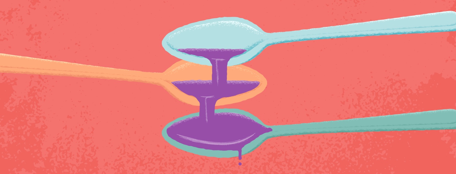 Alternating and overflowing spoon stacked on top of each other.